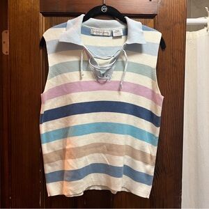 Striped Sleeveless Sweater Top with Collar